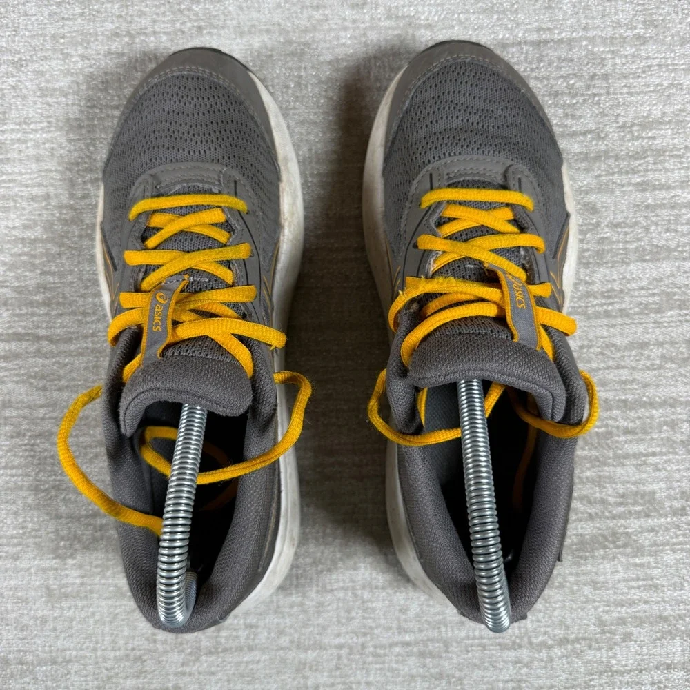 Asics Contend 9 Kids Size 5 Grey Yellow Mesh Athletic Running Sneakers